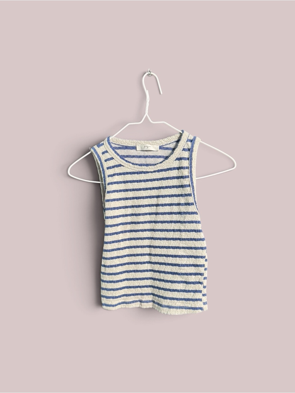 Gaze Blue Cream Striped Textured Coastal Tank Top Small